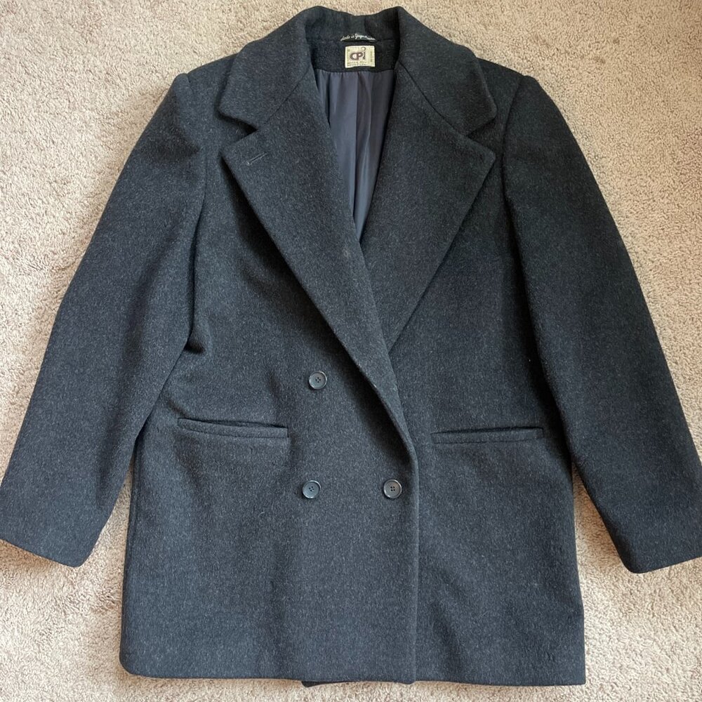Central Park Int Peacoat Womens 10 Charcoal Pure Wool Double Breasted Menswear